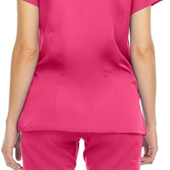 MediChic Mini Marilyn Women's Pink V-Neck 4-Way Stretch Scrub Top Small - Picture 4 of 9